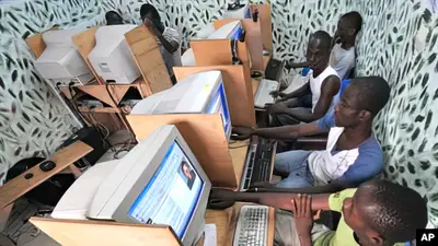 African internet cafe scam center meme template