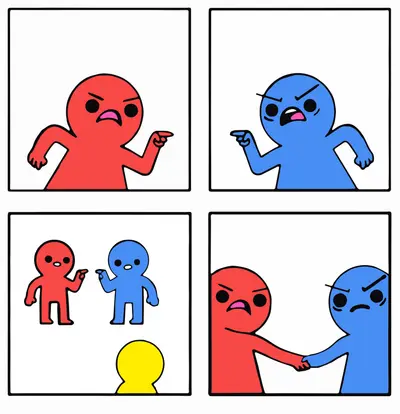 Agree to disagree empty template red, blue, yellow argue, disgust, handshake safely endangered bonhomme rouge bleu jaune serrer main meme template