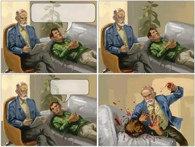 Angry therapist punches patient meme template