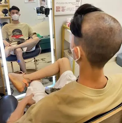 Bald man haircut mirror meme template