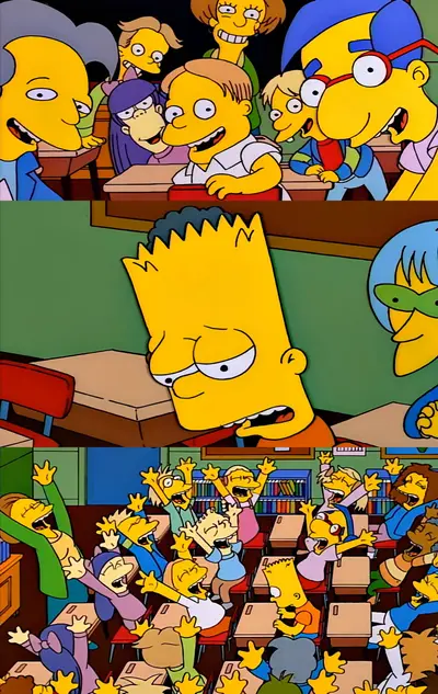 Bart Simpson turning around classroom meme template
