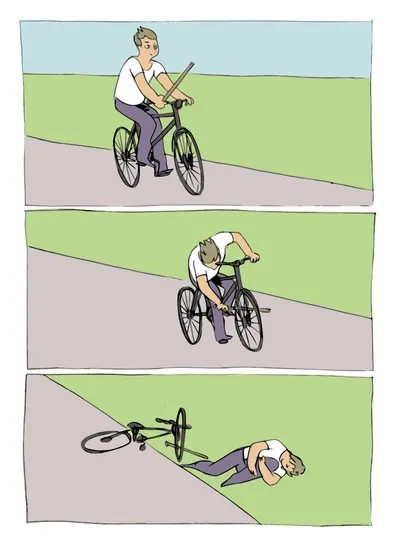 Bike stick in wheel meme template
