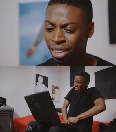 Black guy with laptop with hands in pants 4k template disgusted fap, questionable fap meme template