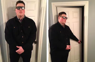 Bouncer blocking entering door meme template