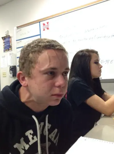 Boy holding his breath meme template