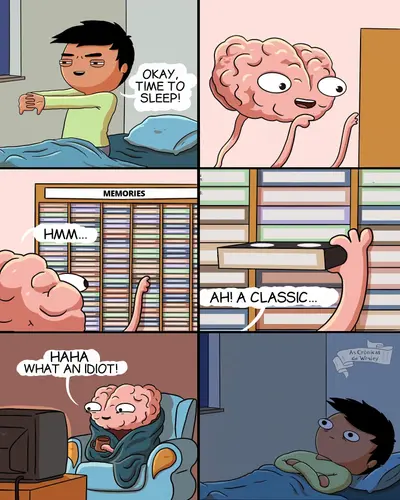 Brain choosing embarrassing memory meme template