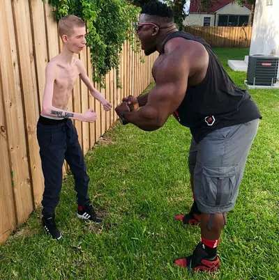 Buff guys handshake skinny meme template