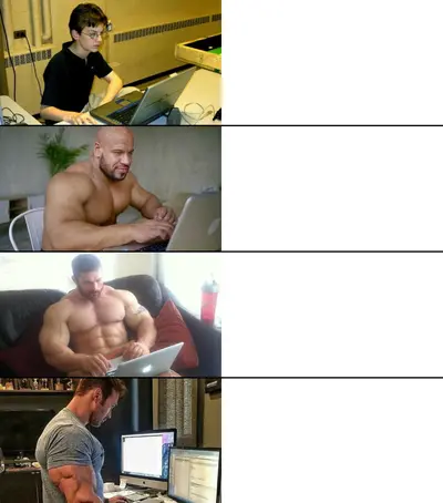 Buff guys typing laptops meme template