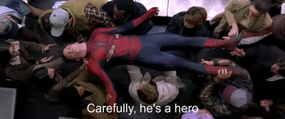 Carefully he's a hero meme template