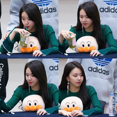 Chaeyoung drinking plushie meme template