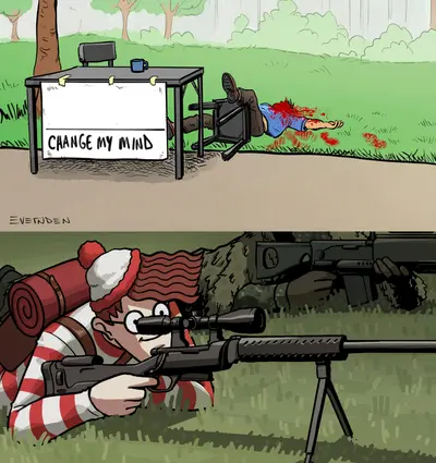 Change my mind waldo sniping change my mind guy at a park empty template where's waldo? meme template