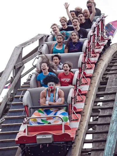 Clown roller coaster unbothered meme template