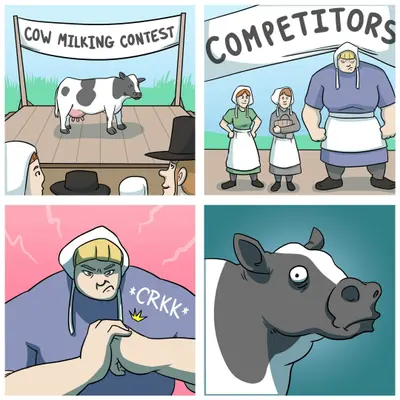 Cow milking contest cracking knuckles meme template
