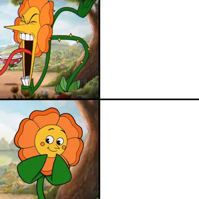 Cuphead flower yelling meme template
