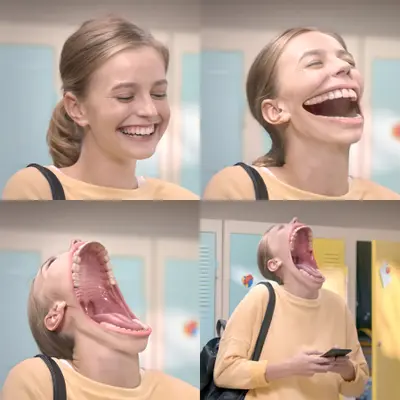 Cursed laughing girl meme template