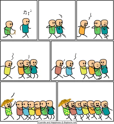Cyanide and Happiness conga line meme template