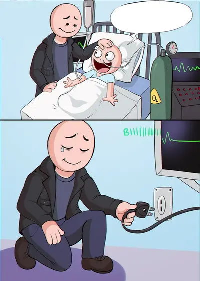 Dad unplugs son hospital meme template