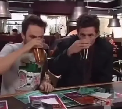 Dennis and Charlie Drinking Beer meme template