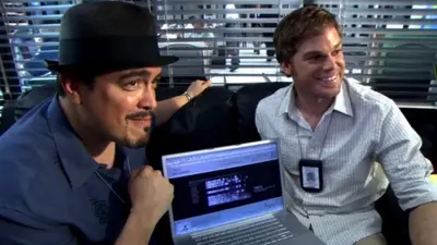 Dexter and Angel presenting meme template