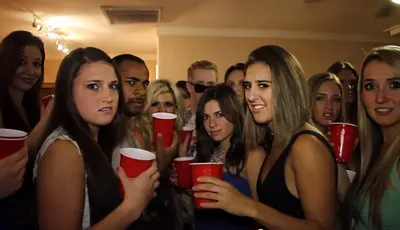 Disturbed party people staring meme template