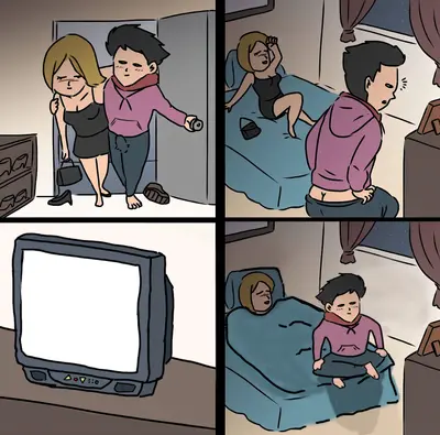 Drunk girl bed fille bourée ivre lit tv v2 meme template