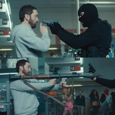 Eminem Godzilla bazooka meme template