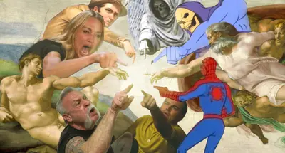 Everyone pointing at center meme template