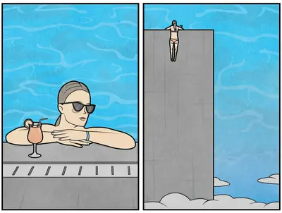 Femme piscine immeuble vide meme template