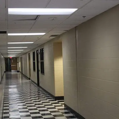 Floating boy chasing hallway meme template