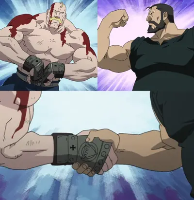 Full metal alchemist armstrong handshake meme template