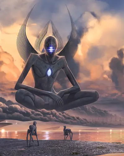 Giant alien god meditating meme template
