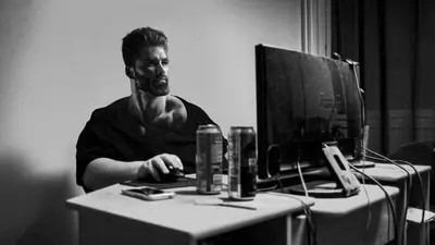Giga Chad on computer meme template