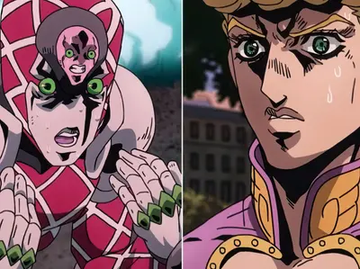 Giorno sweat Trish smile meme template