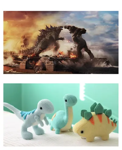 Godzilla king kong plush dinosaurs meme template