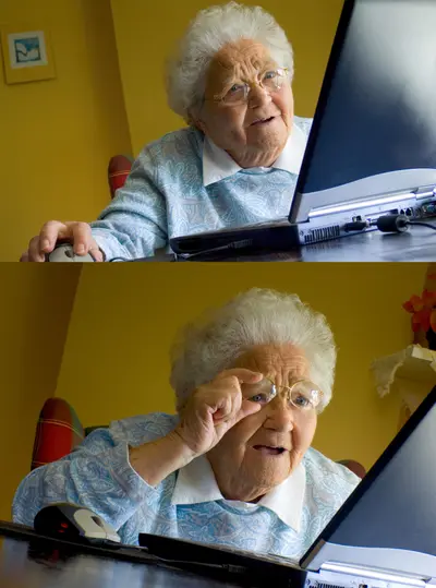 Grandma computer glasses meme template