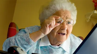 Grandma using computer meme template