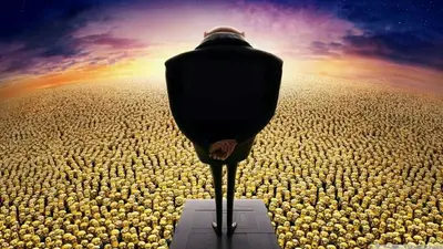 Gru in front of minions meme template