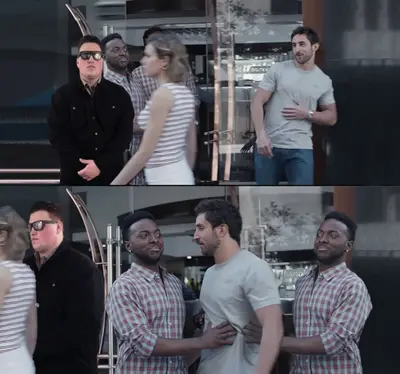 Guy blocking guy from girl meme template