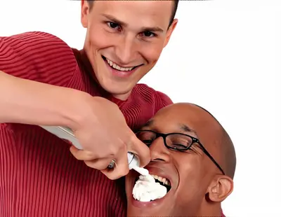 Guy feeding whipped cream meme template