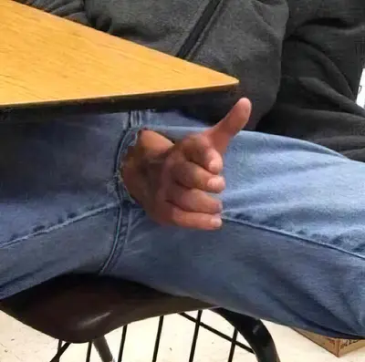 Hand coming out of crotch meme template
