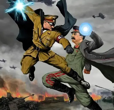 Hitler vs Stalin fighting meme template