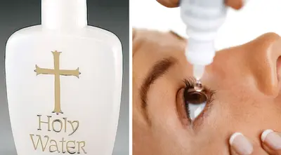 Holy water eye drops meme template