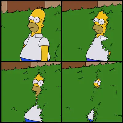 Homer Simpson backing into hedge meme template