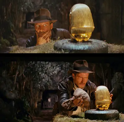 Indiana Jones grabbing idol meme template