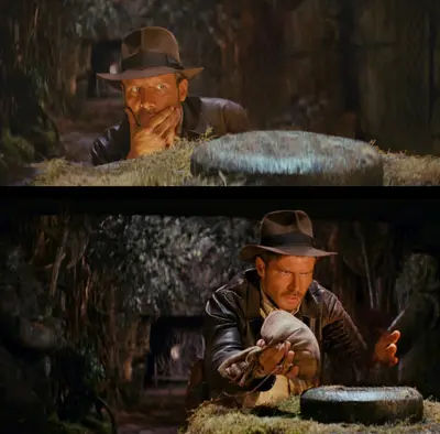 Indiana Jones swapping idol meme template