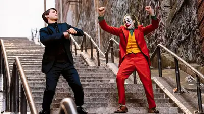 Joker stairs dance meme template