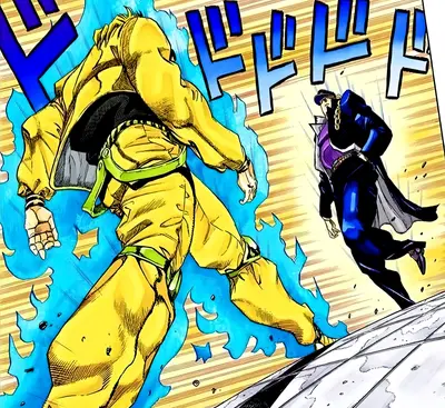 Jotaro approaching Dio meme template