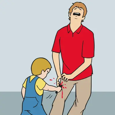 Kid stabbing adult hand meme template