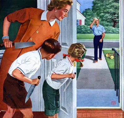 Kids stabbing dad returning home meme template