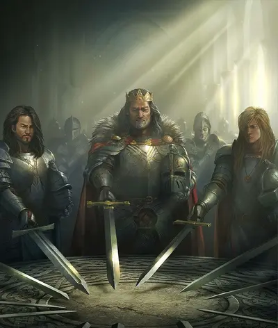 King Arthur round table swords meme template